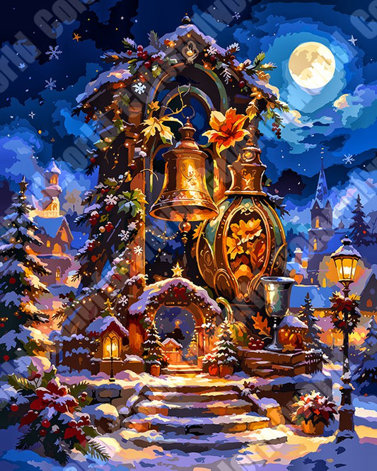 Fantasy Christmas Bell Tower In Winter Town(36-60+colors)Paint By Numbers