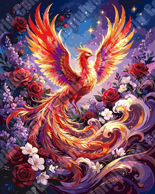 Fiery Phoenix Rising Among Roses And Starry Sky(36-60+colors)Paint By Numbers
