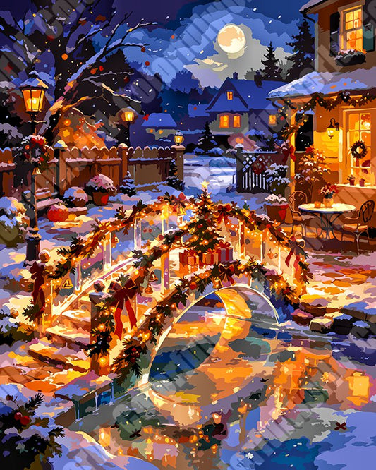 Garland Decorated Snowy Staircase At Night(36-60+colors)Paint By Numbers
