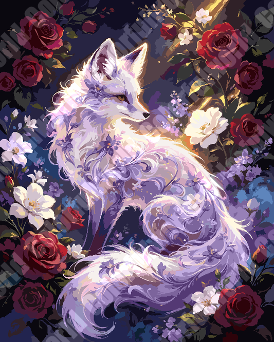Glowing Purple Fox In Rose Garden(36-60+colors)Paint By Numbers