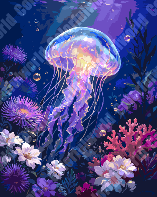 Glowing Purple Jellyfish Underwater Garden(36-60+colors)Paint By Numbers