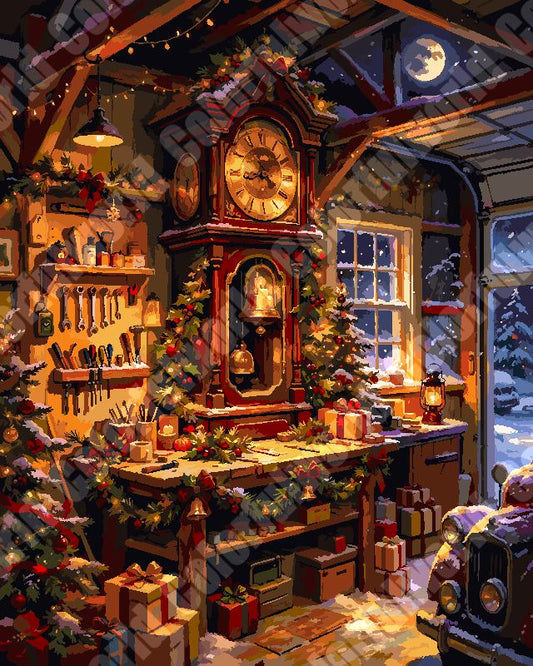 Vintage Grandfather Clock Christmas Attic Room(36-60+colors)Paint By Numbers