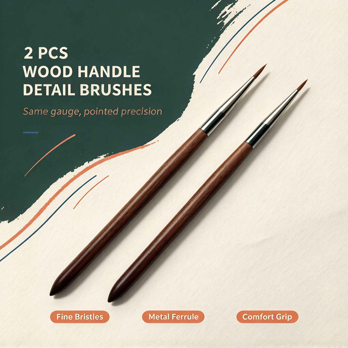 2PCS Wooden Handled Detail Brush