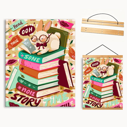 Book Stack Bunny Paint By Numbers