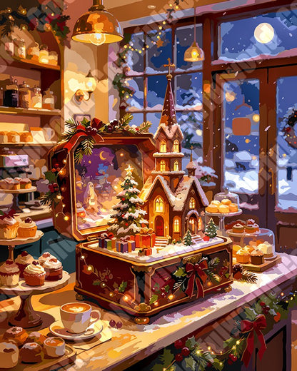 Christmas Gingerbread House On Bakery Counter（36-60+colors）Paint By Numbers