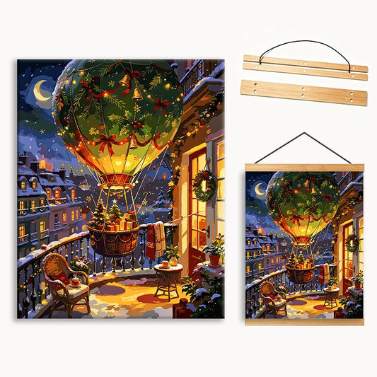 Christmas Hot Air Balloon Over Snowy Town（36-60+colors）Paint By Numbers