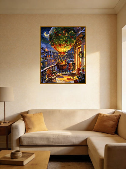 Christmas Hot Air Balloon Over Snowy Town（36-60+colors）Paint By Numbers