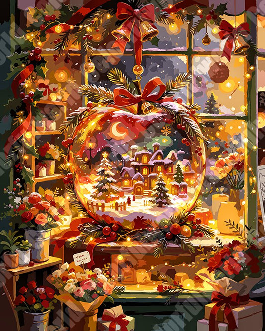 Christmas Snow Globe Window With Garland（36-60+colors）Paint By Numbers