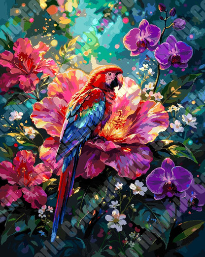 Colorful Parrot And Peony（36-60+colors）Paint By Numbers