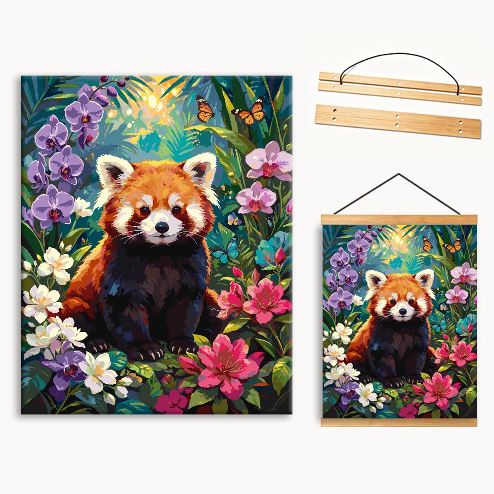 Cute Red Panda Sitting In Vibrant Wildflower Garden（36-60+colors）Paint By Numbers