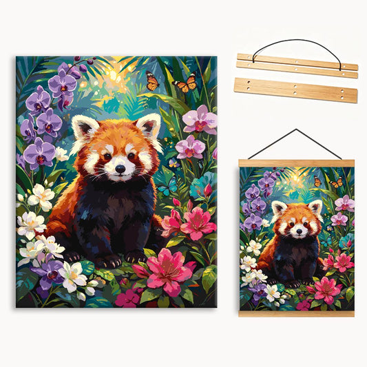 Cute Red Panda Sitting In Vibrant Wildflower Garden（36-60+colors）Paint By Numbers