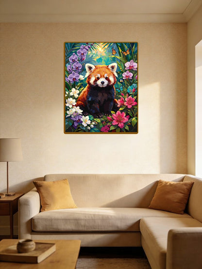 Cute Red Panda Sitting In Vibrant Wildflower Garden（36-60+colors）Paint By Numbers