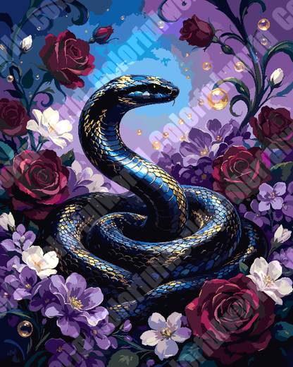 Dark Serpent Among Deep Red Roses（36-60+colors）Paint By Numbers