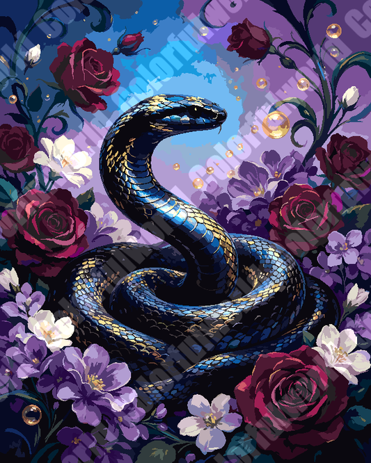 Dark Serpent Among Deep Red Roses（36-60+colors）Paint By Numbers