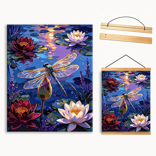 Dragonfly Over Lotus Pond At Dusk（36-60+colors）Paint By Numbers