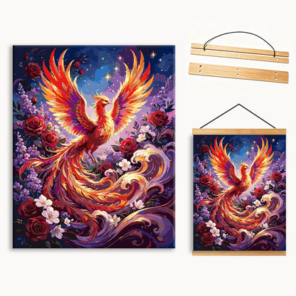 Fiery Phoenix Rising Among Roses And Starry Sky（36-60+colors）Paint By Numbers