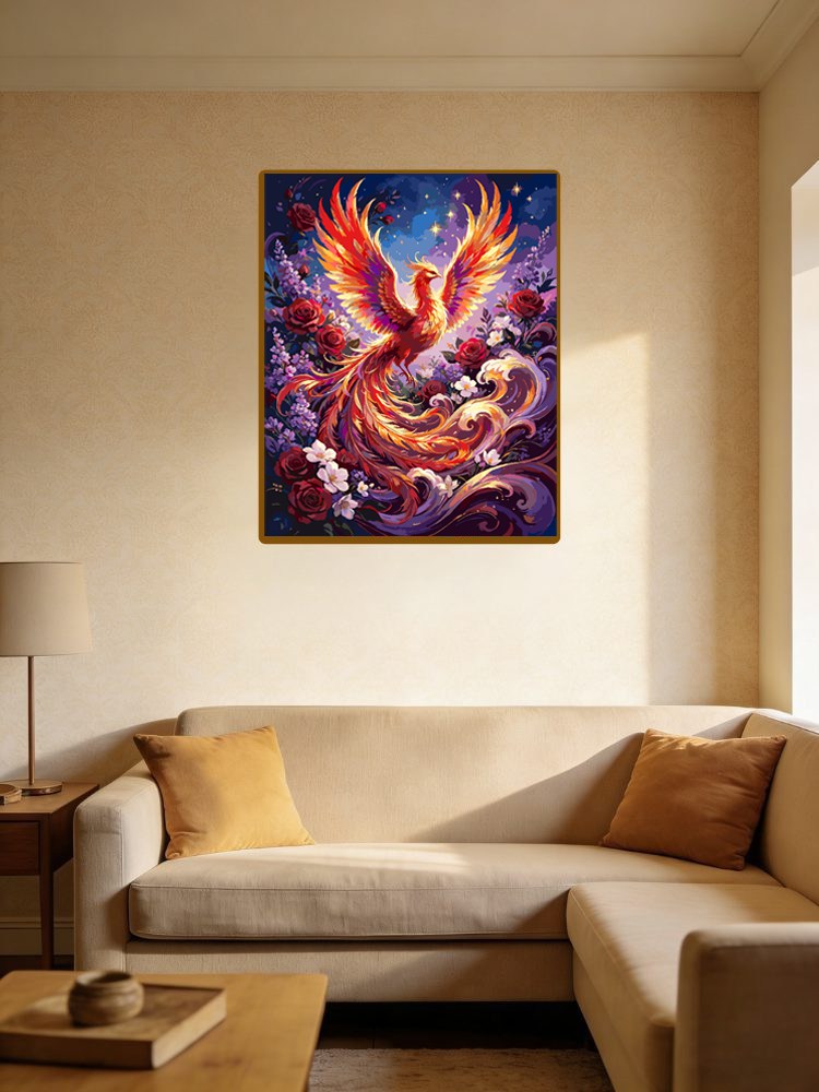 Fiery Phoenix Rising Among Roses And Starry Sky（36-60+colors）Paint By Numbers