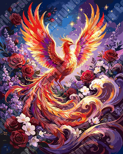 Fiery Phoenix Rising Among Roses And Starry Sky（36-60+colors）Paint By Numbers