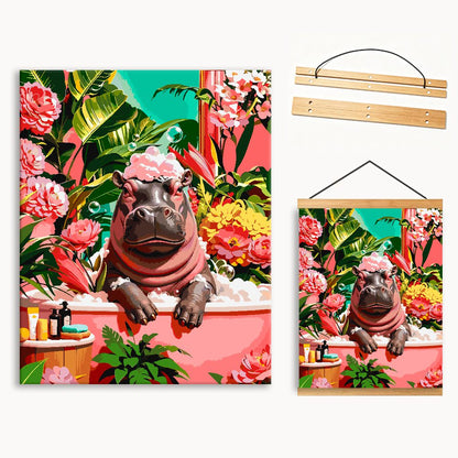 Floral Hippo Paradise（36-60+colors）Paint By Numbers