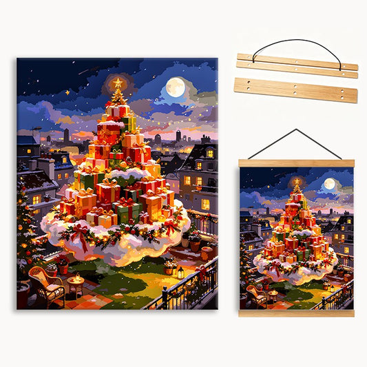 Giant Christmas Tree Over Snowy Town Under Full Moon（36-60+colors）Paint By Numbers