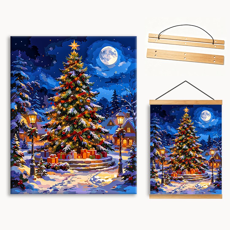 Giant Decorated Christmas Tree In Snowy Village（36-60+colors）Paint By Numbers