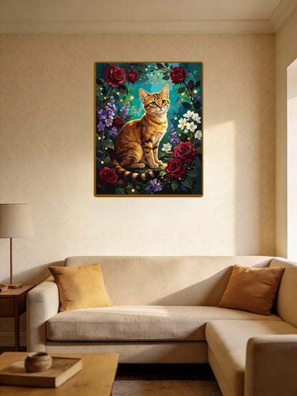 Ginger Cat Among Roses（36-60+colors）Paint By Numbers