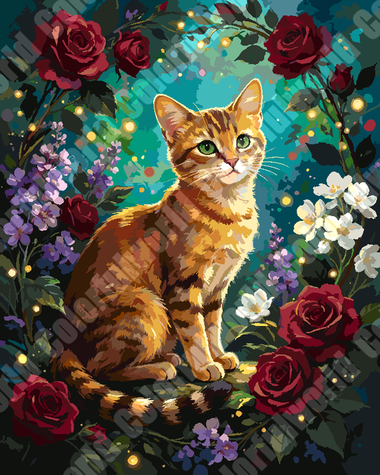 Ginger Cat Among Roses（36-60+colors）Paint By Numbers
