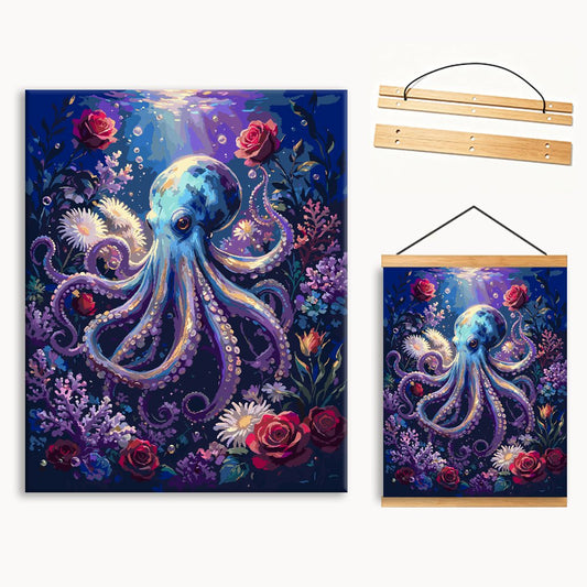 Glowing Blue Octopus In Mystic Floral Deep Sea（36-60+colors）Paint By Numbers