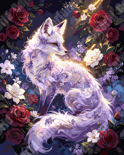 Glowing Purple Fox In Rose Garden（36-60+colors）Paint By Numbers
