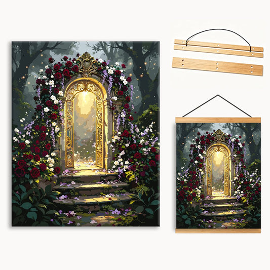 Golden Floral Arch Magic Door In Forest（36-80+colors）Paint By Numbers