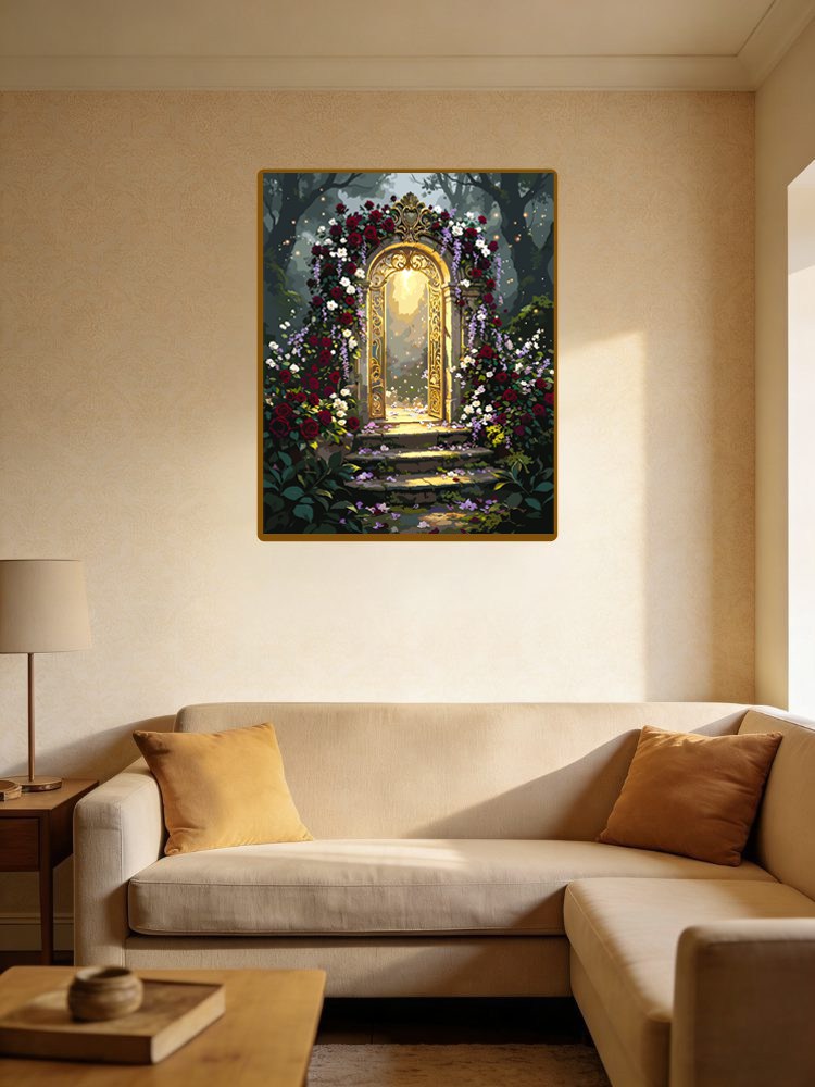 Golden Floral Arch Magic Door In Forest（36-80+colors）Paint By Numbers