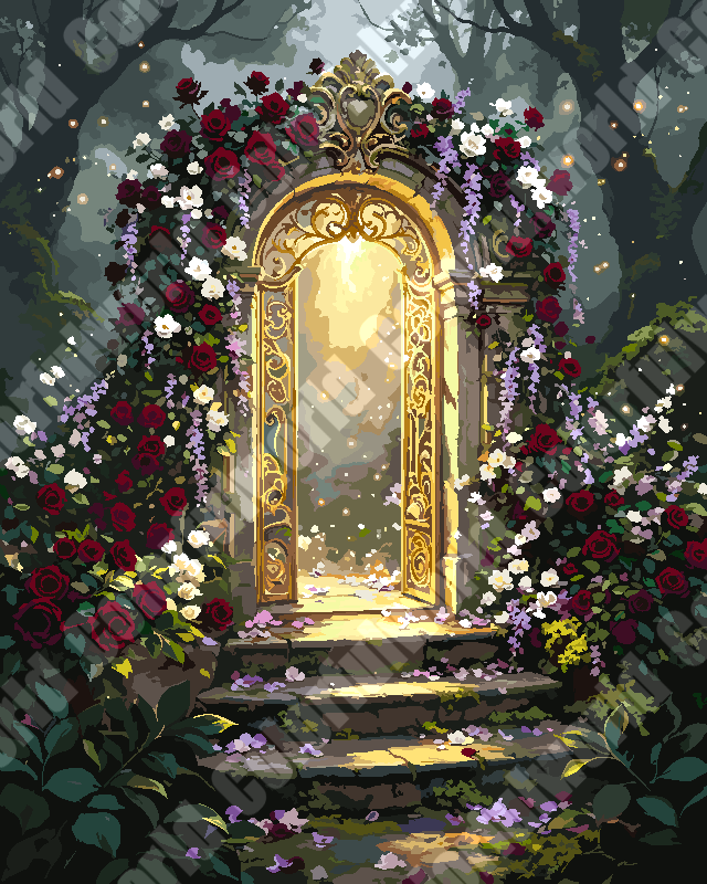 Golden Floral Arch Magic Door In Forest（36-80+colors）Paint By Numbers