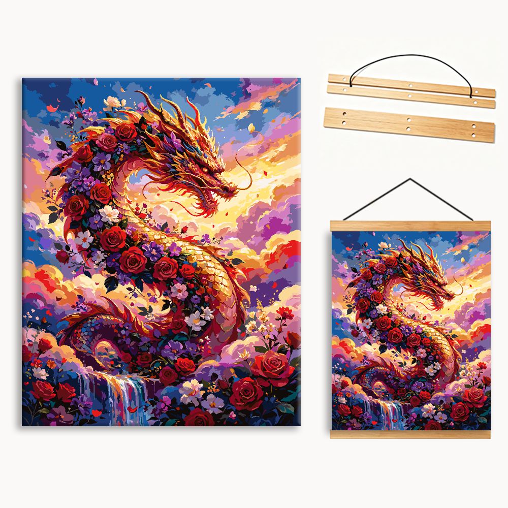 Golden Oriental Dragon In Rose Cloud Sunset（36-60+colors）Paint By Numbers