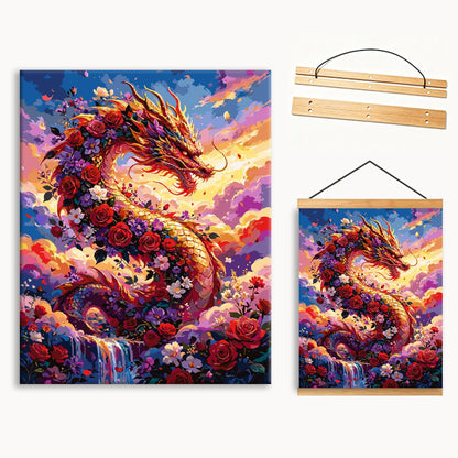 Golden Oriental Dragon In Rose Cloud Sunset（36-60+colors）Paint By Numbers