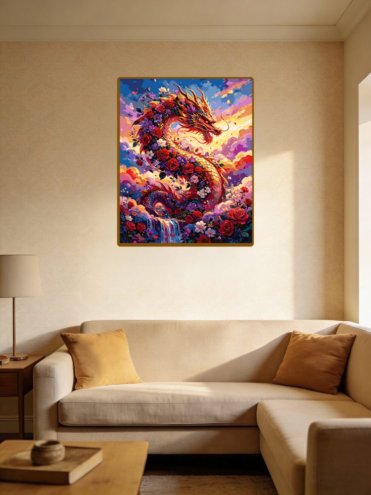 Golden Oriental Dragon In Rose Cloud Sunset（36-60+colors）Paint By Numbers
