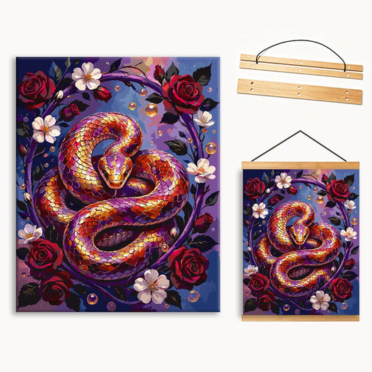 Golden Red Snake In Rose Wreath（36-60+colors）Paint By Numbers