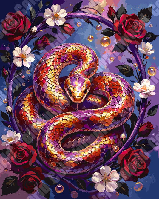 Golden Red Snake In Rose Wreath（36-60+colors）Paint By Numbers