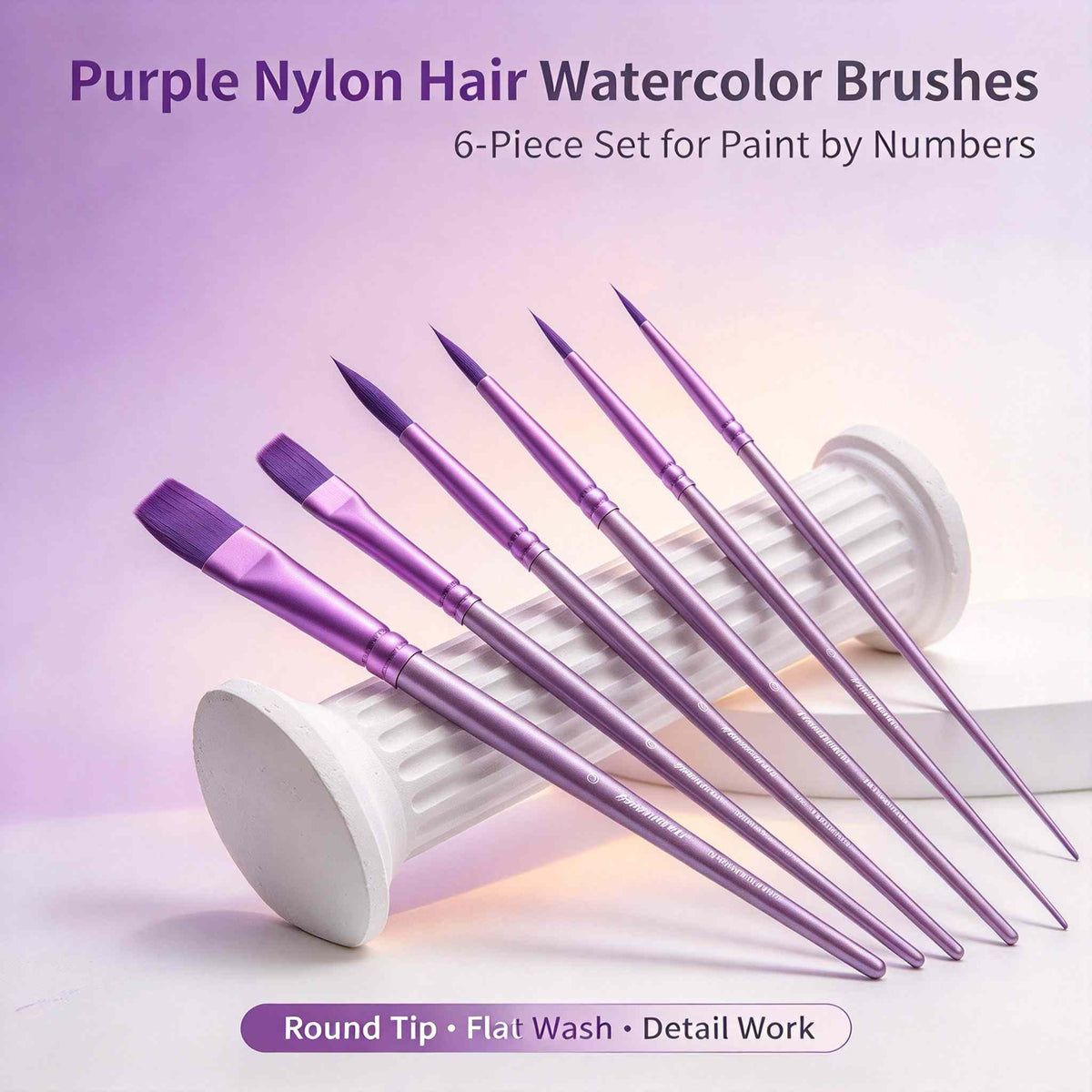 Purple Nylon Hair Watercolor Brushes（6PCS）