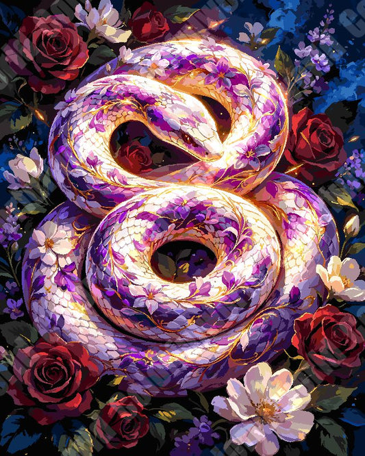 Purple White Snake With Roses（36-60+colors）Paint By Numbers