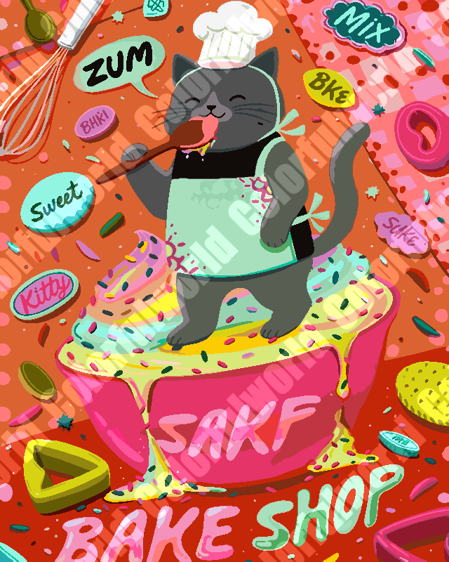 Rock Cat Cartoon Print Paint By Numbers
