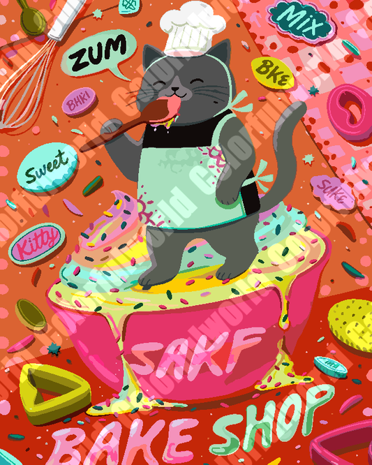Rock Cat Cartoon Print Paint By Numbers