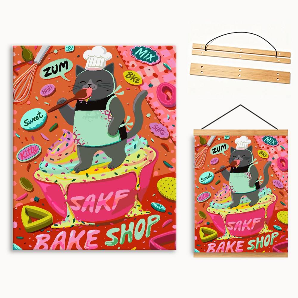 Rock Cat Cartoon Print Paint By Numbers