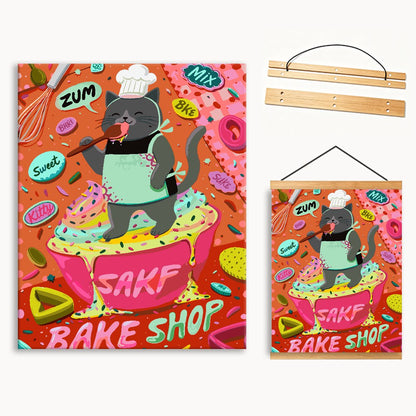 Rock Cat Cartoon Print Paint By Numbers