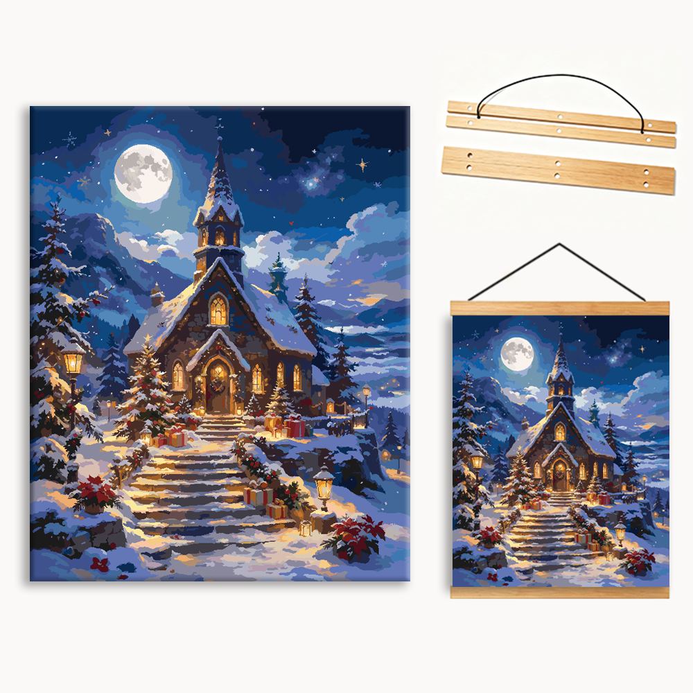 Snowy Mountain Church On Christmas Night（36-60+colors）Paint By Numbers