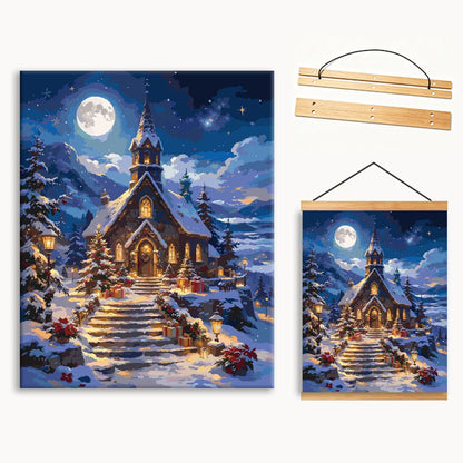 Snowy Mountain Church On Christmas Night（36-60+colors）Paint By Numbers