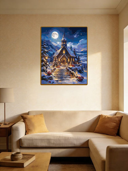 Snowy Mountain Church On Christmas Night（36-60+colors）Paint By Numbers