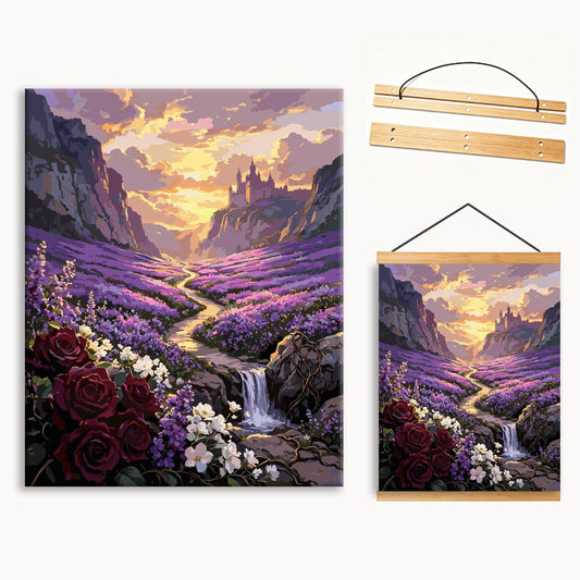 Sunset Lavender Valley With Castle And Waterfall（36-60+colors）Paint By Numbers