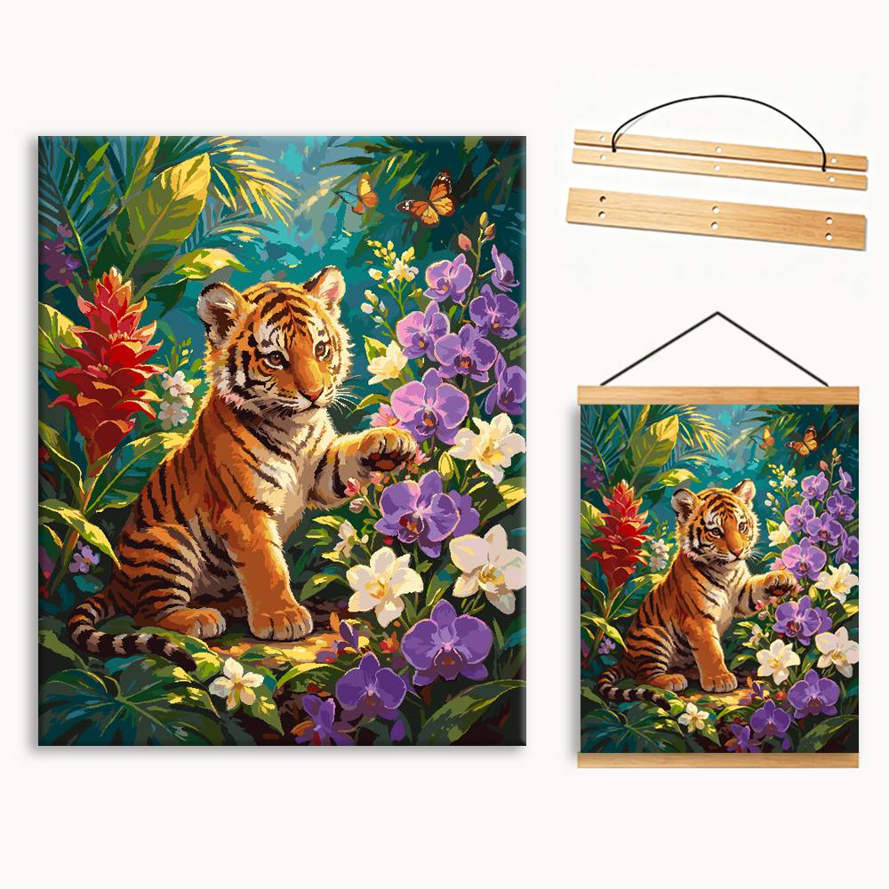 Tiger Cub In Tropical Flower Bush（36-60+colors）Paint By Numbers