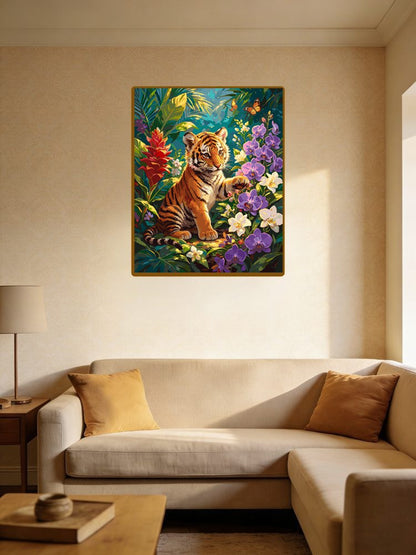 Tiger Cub In Tropical Flower Bush（36-60+colors）Paint By Numbers