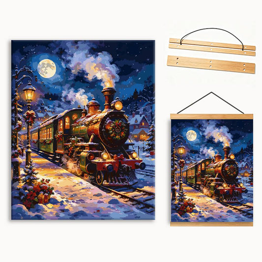 Vintage Steam Train In Winter Snowy Night（36-60+colors）Paint By Numbers